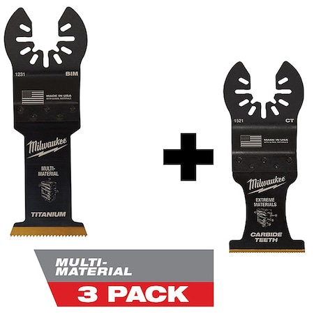 Milwaukee Tool OPEN-LOK 1-3/8" TITANIUM CHARGED Multi-Tool Blades 3 PK + 1-3/8" Carbide Teeth Multi-Tool Blade 49-25-1233,49-25-1521