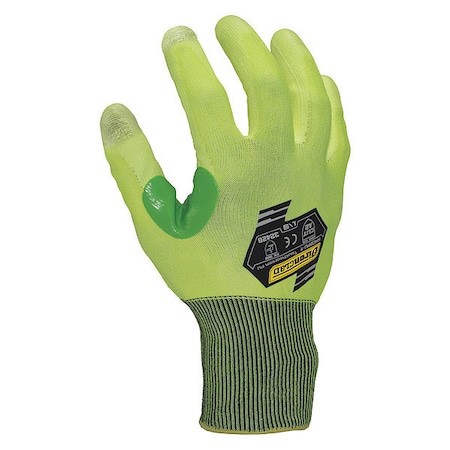 Ironclad Performance Wear Hi-Vis Cut Resistant Coated Gloves, Cut Level A2 , Dipped , Polyurethane , Smooth , L 1 PR KKC2PU-Y-04-L