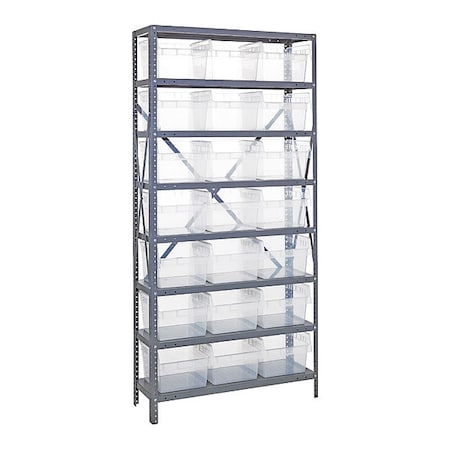 Quantum Storage Systems Steel Bin Shelving, 12 in D x 75 in H x 36 in W, 8 Shelves, Clear 1275-SB809CL