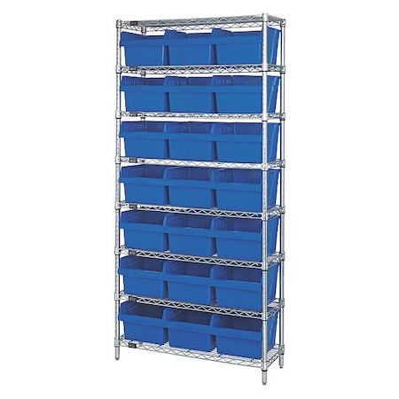 Quantum Storage Systems Steel Bin Shelving, 36 in D x 74 in H x 12 in W, 8 Shelves, Blue WR8-809BL