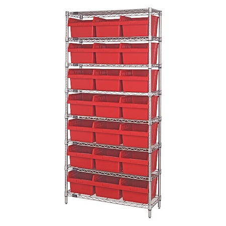 Quantum Storage Systems Steel Bin Shelving, 36 in D x 74 in H x 18 in W, 8 Shelves, Red WR8-810RD