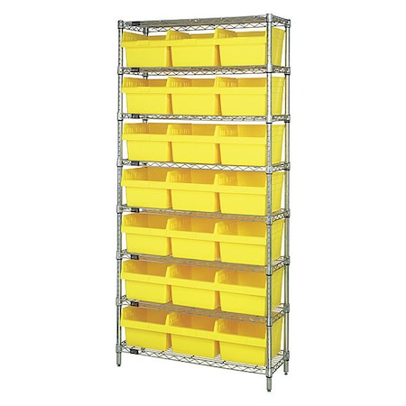 Quantum Storage Systems Steel Bin Shelving, 36 in D x 74 in H x 24 in W, 8 Shelves, Yellow WR8-816YL