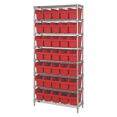 QUANTUM STORAGE SYSTEMS Steel Bin Shelving, 12 in W x 74 in H x 36 in D, 8 Shelves, Red WR8-802RD