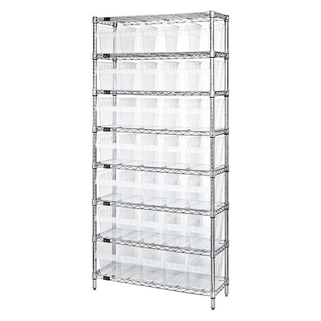Quantum Storage Systems Steel Bin Shelving, 36 in D x 74 in H x 12 in W, 8 Shelves, Clear WR8-802CL