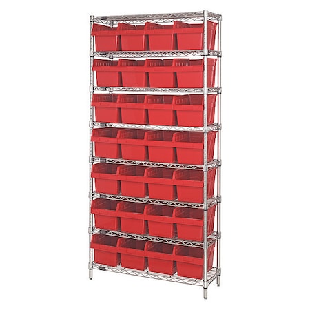 Quantum Storage Systems Steel Bin Shelving, 36 in D x 74 in H x 12 in W, 8 Shelves, Red WR8-807RD