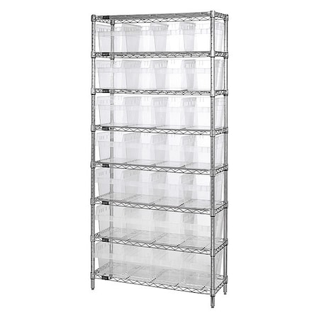 Quantum Storage Systems Steel Bin Shelving, 36 in D x 74 in H x 12 in W, 8 Shelves, Clear WR8-807CL