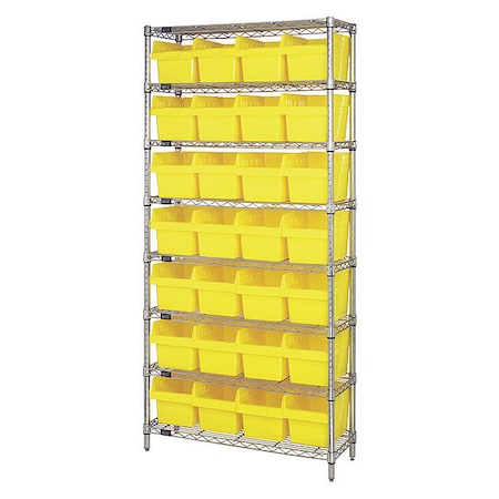 Quantum Storage Systems Steel Bin Shelving, 36 in D x 74 in H x 18 in W, 8 Shelves, Yellow WR8-808YL