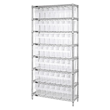 Quantum Storage Systems Steel Bin Shelving, 36 in D x 74 in H x 18 in W, 8 Shelves, Clear WR8-803CL