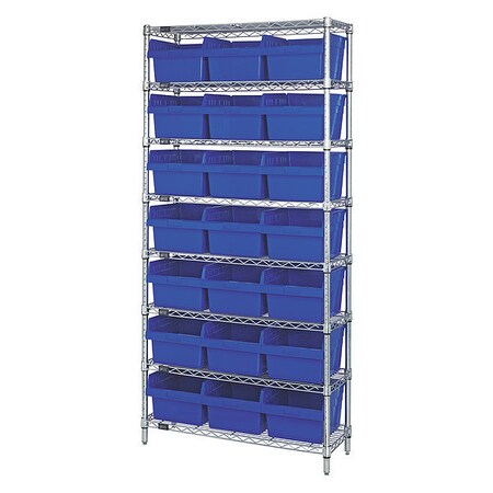 Quantum Storage Systems Steel Bin Shelving, 36 in D x 74 in H x 24 in W, 8 Shelves, Blue WR8-816BL