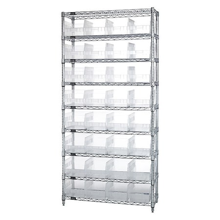 Quantum Storage Systems Steel Bin Shelving, 36 in D x 74 in H x 12 in W, 9 Shelves, Clear WR9-207CL