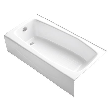 Kohler Bathtub, 60 in L, 30 1/4 in W, White, Cast Iron, Left K-715-0