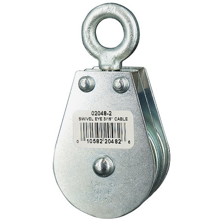 Zoro Select Pulley Block, Wire Rope, 3/16 in Max Cable Size, 600 lb Max ...