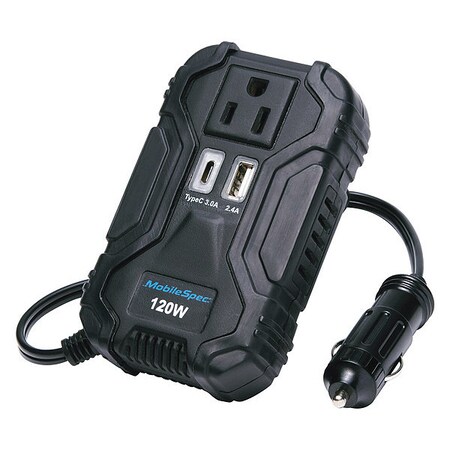 Mobilespec Inverter, Modified Sine Wave, 240W Peak, 120 W Continuous, 3 Outlets MSI120