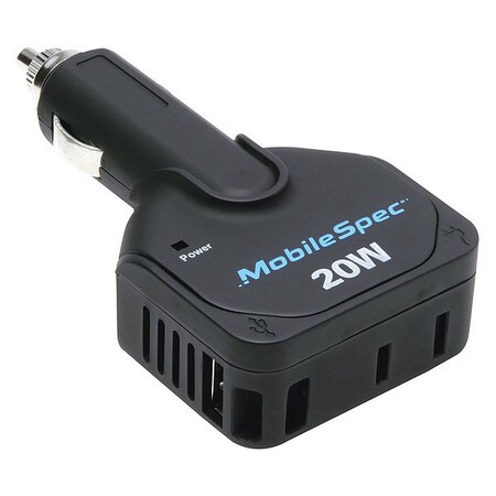 Mobilespec Inverter, ABS PVC Case, Modified Sine Wave Form, 20W Nominal Output, 115V AC Output Voltage MSI20
