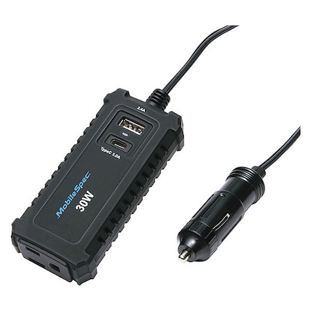 Mobilespec Inverter, Modified Sine Wave, 60W Peak, 30 W Continuous, 3 Outlets MSI30S
