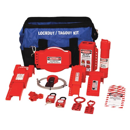 Zing Portable Lockout Kit, Filled, Red/Blue/Blk 7683