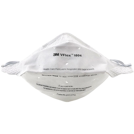 3M Disposable Respirator, N95, Flat-Fold, Single, Adjustable, Metal Nose Clip, M 1804