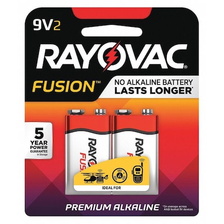 Rayovac Fusion Alkaline Battery, 9V 9V DC 2 PK A16042TFUS