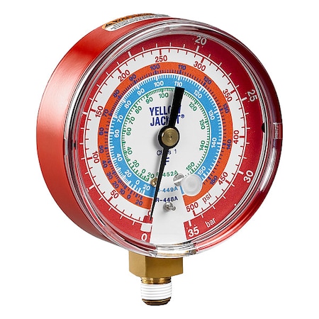 Yellow Jacket High Side Gauge, 3 1/8 in Dia, Red 49603