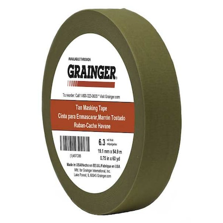 Zoro Select Masking Tape, 3/4 in W x 60 yd L, 6.3 mil Thick, Tan, Rubber Adhesive TC650-0.75" X 60YD