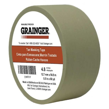 Zoro Select Masking Tape, 1/2 in W x 60 yd L, 4.8 mil Thick, Tan, Rubber Adhesive TC106-0.5" X 60YD