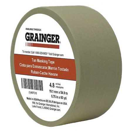 Zoro Select Masking Tape, 3/4 in W x 60 yd L, 4.8 mil Thick, Tan, Rubber Adhesive TC106-0.75" X 60YD