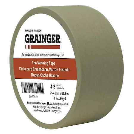 Zoro Select Masking Tape, 1 in W x 60 yd L, 4.8 mil Thick, Tan, Rubber Adhesive TC106-1" X 60YD