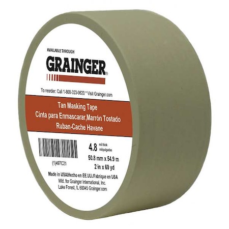 Zoro Select Masking Tape, 2 in W x 60 yd L, 4.8 mil Thick, Tan, Rubber Adhesive TC106-2" X 60YD