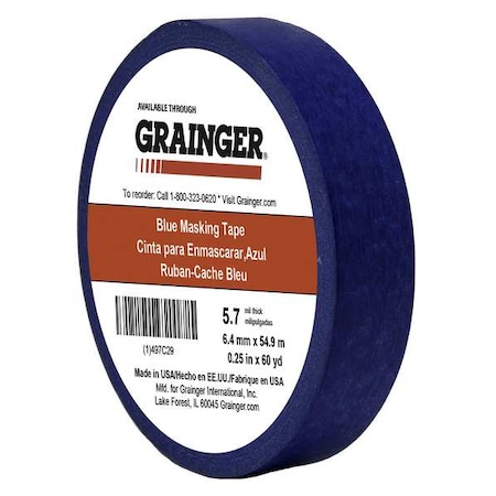 Zoro Select Painter's Tape, 1/4 in W x 60 yd L, 5.7 mil Thick, Blue, Rubber Adhesive TC27-0.25" X 60YD