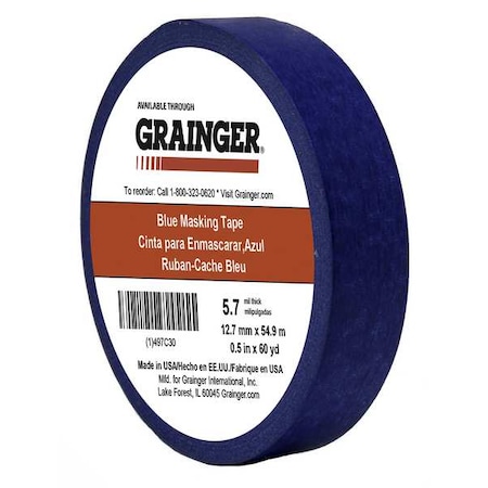 Zoro Select Painter's Tape, 1/2 in W x 60 yd L, 5.7 mil Thick, Blue, Rubber Adhesive TC27-0.5" X 60YD
