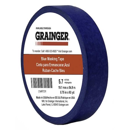 Zoro Select Painter's Tape, 3/4 in W x 60 yd L, 5.7 mil Thick, Blue, Rubber Adhesive TC27-0.75" X 60YD