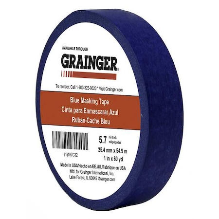 Zoro Select Painter's Tape, 1 in W x 60 yd L, 5.7 mil Thick, Blue, Rubber Adhesive TC27-1" X 60YD