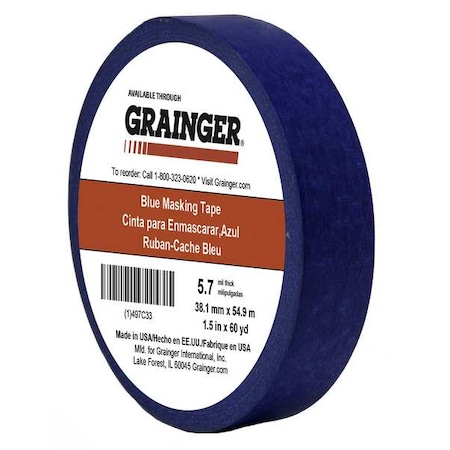 Zoro Select Painter's Tape, 1 1/2 in W x 60 yd L, 5.7 mil Thick, Blue, Rubber Adhesive TC27-1.5" X 60YD
