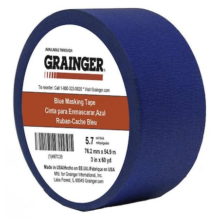Zoro Select Painter's Tape, 3 in W x 60 yd L, 5.7 mil Thick, Blue, Rubber Adhesive TC27-3" X 60YD