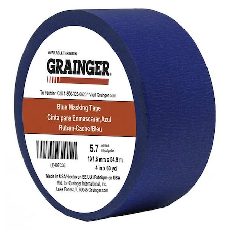 Zoro Select Painter's Tape, 4 in W x 60 yd L, 5.7 mil Thick, Blue, Rubber Adhesive TC27-4" X 60YD