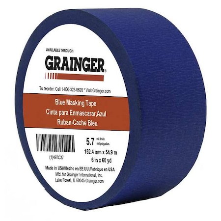 Zoro Select Painter's Tape, 6 in W x 60 yd L, 5.7 mil Thick, Blue, Rubber Adhesive TC27-6" X 60YD