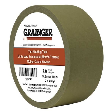 Zoro Select Masking Tape, 2 in W x 60 yd L, 7 mil Thick, Tan, Rubber Adhesive TC450-2" X 60YD