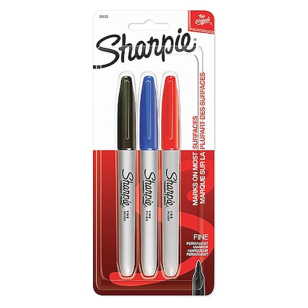 Sharpie Permanent Marker Set, Black, Blue, Red, Fine Tip, 3 PK 30173PP