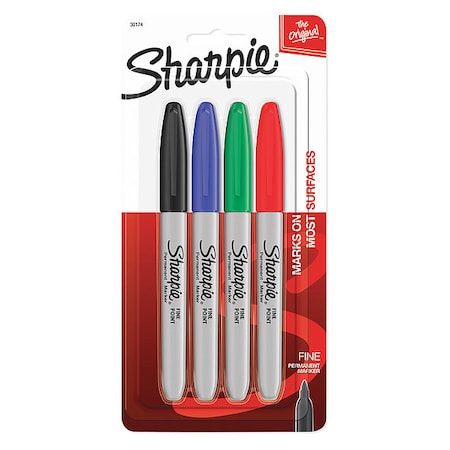 Sharpie Permanent Marker Set, Black, Blue, Green, Red, Fine Tip, 4 PK 30174PP