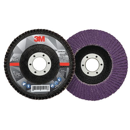 3M 3M Flap Disc, 4 1/2 in Dia, 7/8 in Connector Size, Ceramic, Type 29, 40 Grit, Fiberglass Bk, 769F 7100178130