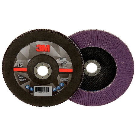 3M Flap Disc, 7 in Dia, 7/8 in Arbor, 80 Grit 60440351447