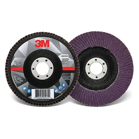 3M Flap Disc, 5 in Dia, 7/8 in Arbor, 40 Grit 60440351488