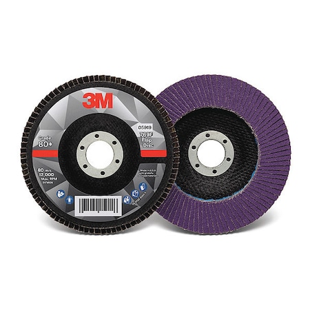 3M Flap Disc, 5 in Dia, 7/8 in Arbor, 80 Grit 60440351520