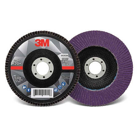 3M Flap Disc, 5 in Dia, 5/8 in Arbor, 120 Grit 60440351611