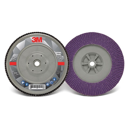 3M Flap Disc, 7 in Dia, 5/8 in Arbor, 40 Grit 7100178192