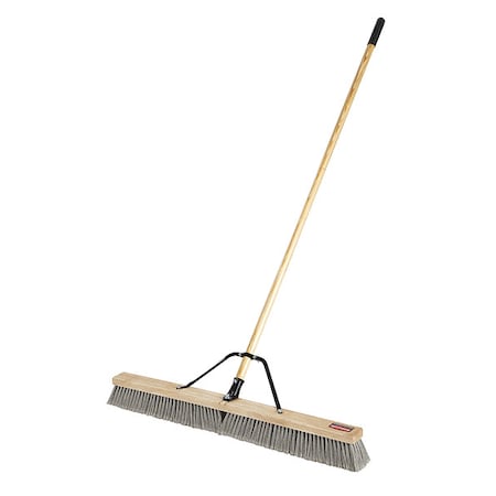 RUBBERMAID COMMERCIAL 36 in Sweep Face Broom, Medium, Synthetic, Gray, 36 in L Handle 2040049