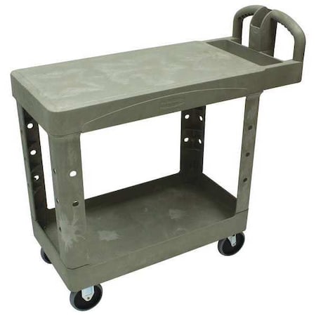 Rubbermaid Utility Cart with Deep Lipped & Flush Plastic Shelves, Plastic, Ergonomic, 2 Shelves, 500 lb FG450500BEIG