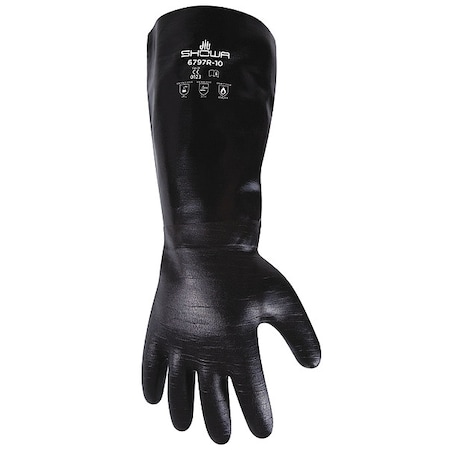 Showa 6797R Chemical Resistant Gloves, PVC, 18 in L, 18 mil, Black, 10, 1 PR 6797R