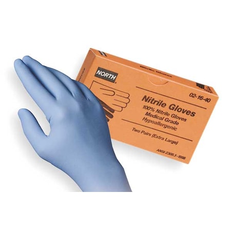 North Disposable Gloves, 5.00 to 5.99 mil Palm, Nitrile, Powder-Free, XL, 2 PK, Blue 021640