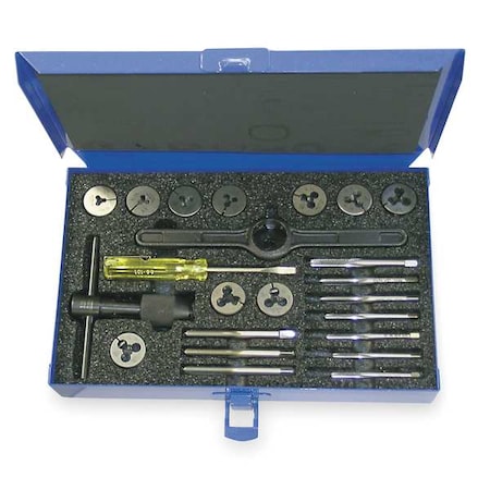 Cle-Line 23PC No 4-40 - No 12-28 UNC and UNF HSS Plug Hand Tap and Carbon Round Adjustable Die Set Cle-Line C00526